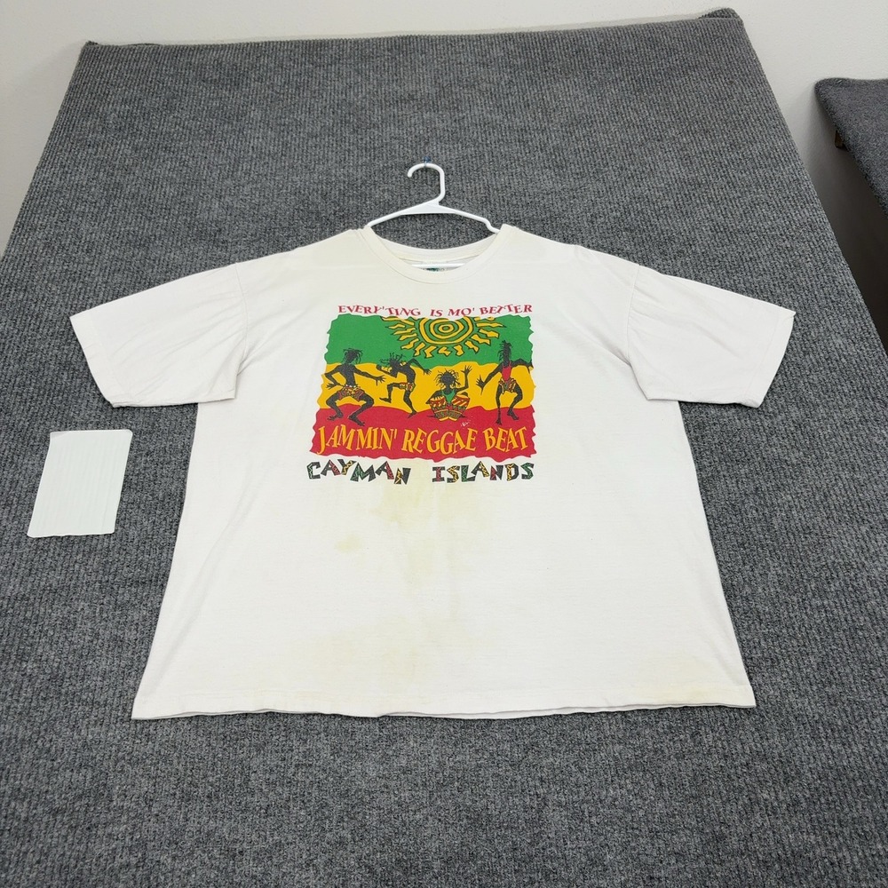 Vintage Cayman Islands Tour Champ T Shirt Mens XL White Cotton Reggae Graphic